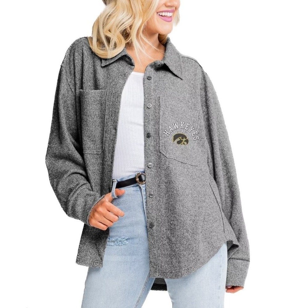 Gameday Couture Iowa Hawkeyes Gray Switch It Up Long Sleeve/Shacket Oversized Sm
